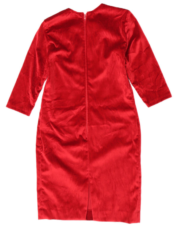 Vintage Womens 3/4 Sleeve Velour Sheath Dress UK 12 Medium Red