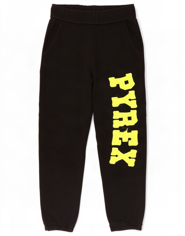 Pyrex Womens Graphic Tracksuit Trousers Joggers UK 10 Small Black Cotton
