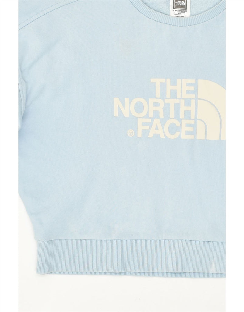 THE NORTH FACE Womens Crop Graphic Sweatshirt Jumper UK 14 Large Blue | Vintage The North Face | Thrift | Second-Hand The North Face | Used Clothing | Messina Hembry 