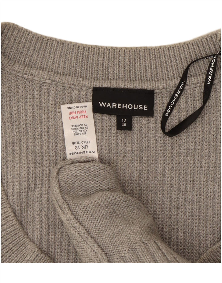 WAREHOUSE Womens 3/4 Sleeve Boat Neck Jumper Sweater UK 12 Medium Grey