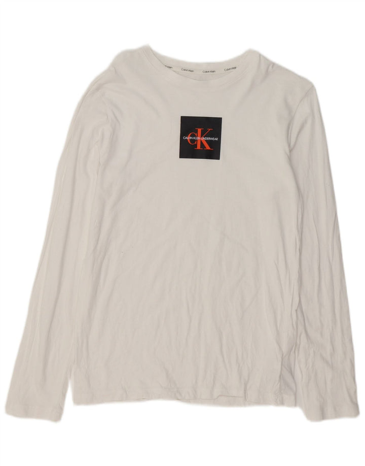 CALVIN KLEIN Boys Graphic Top Long Sleeve 14-15 Years White Cotton