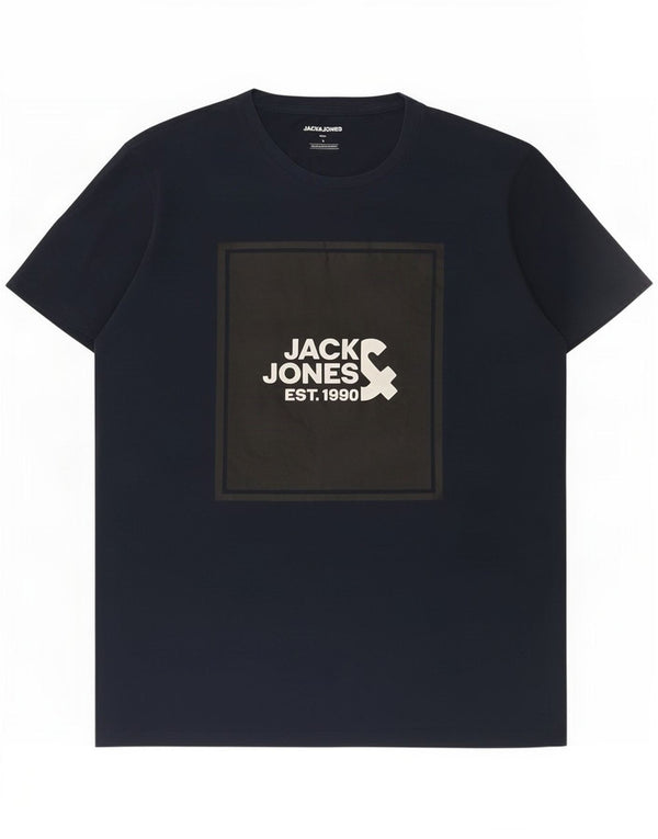 Jack & Jones Mens Graphic T-Shirt Top Large Navy Blue Cotton
