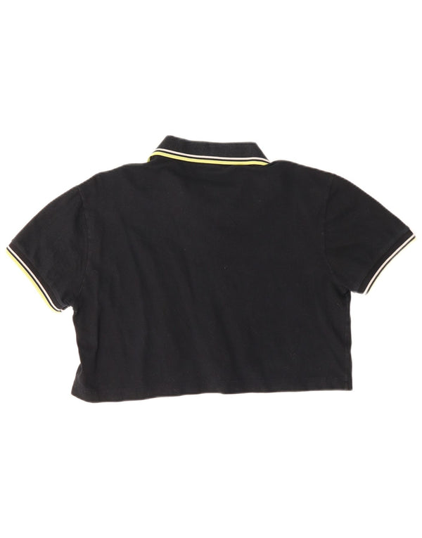 Fred Perry Womens Crop Polo Shirt UK 14 Medium Black Cotton