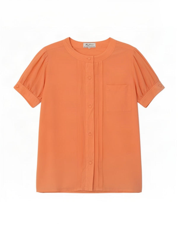 Vintage Womens Short Sleeve Shirt Blouse IT 46 Large Orange Silk