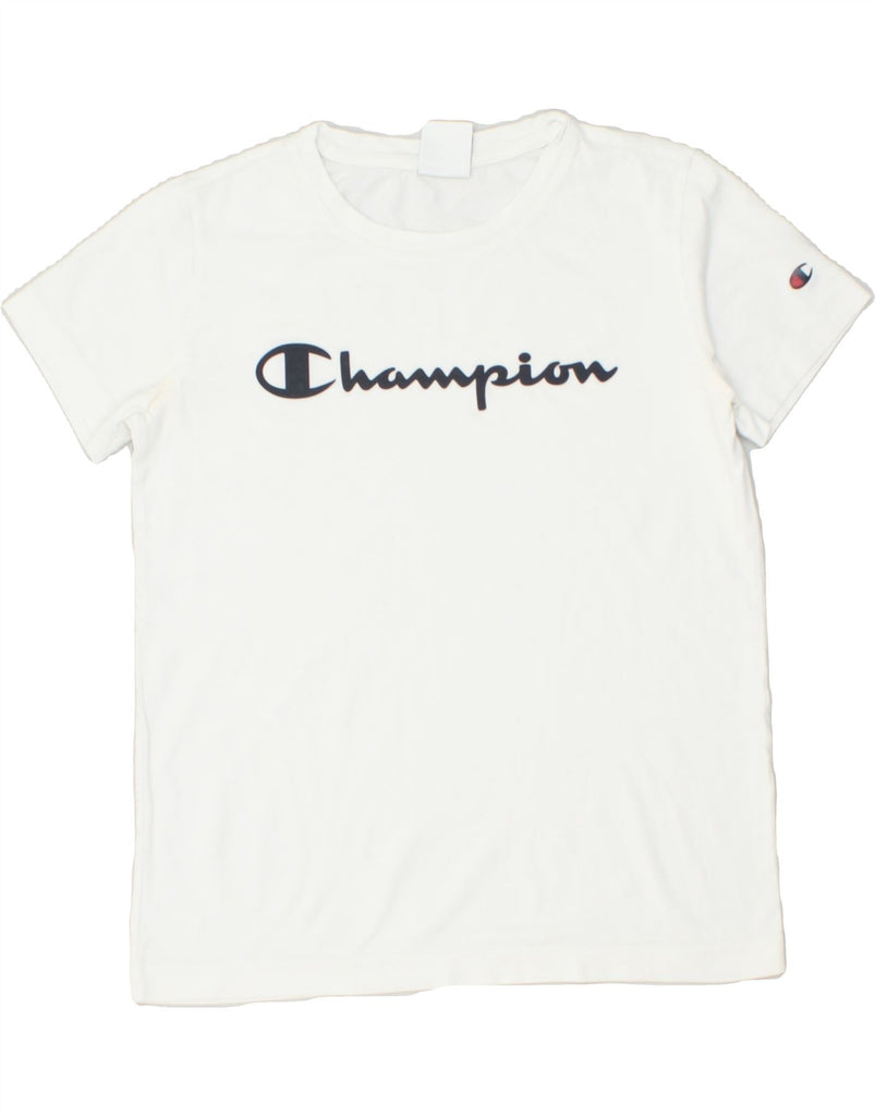 CHAMPION Womens Graphic T-Shirt Top UK 6 XS White | Vintage Champion | Thrift | Second-Hand Champion | Used Clothing | Messina Hembry 