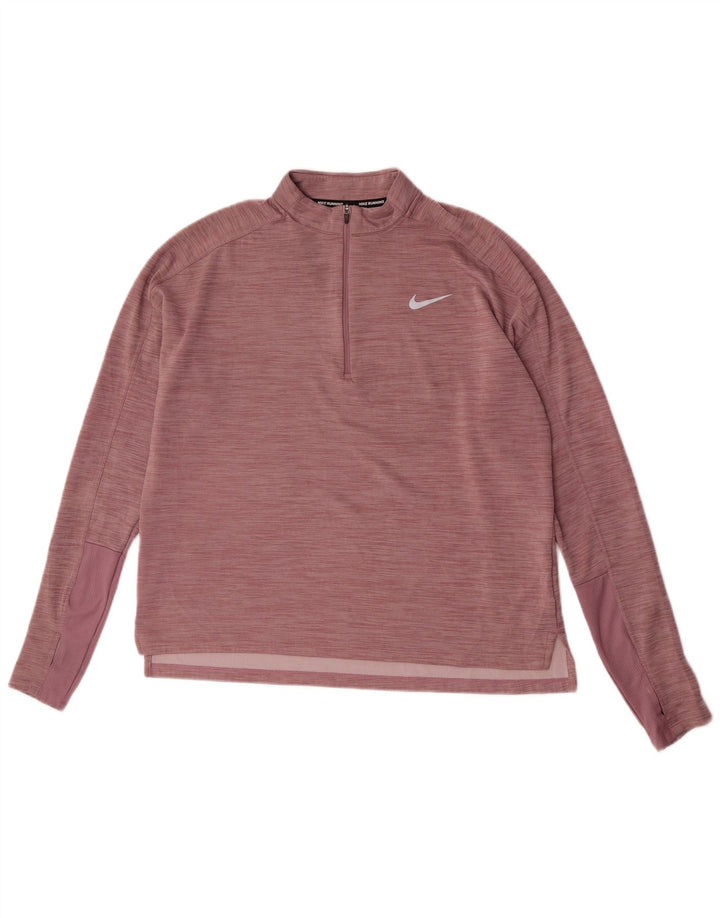 Nike Womens Dri Fit Running Pullover Tracksuit Top UK 16 Large Pink Flecked