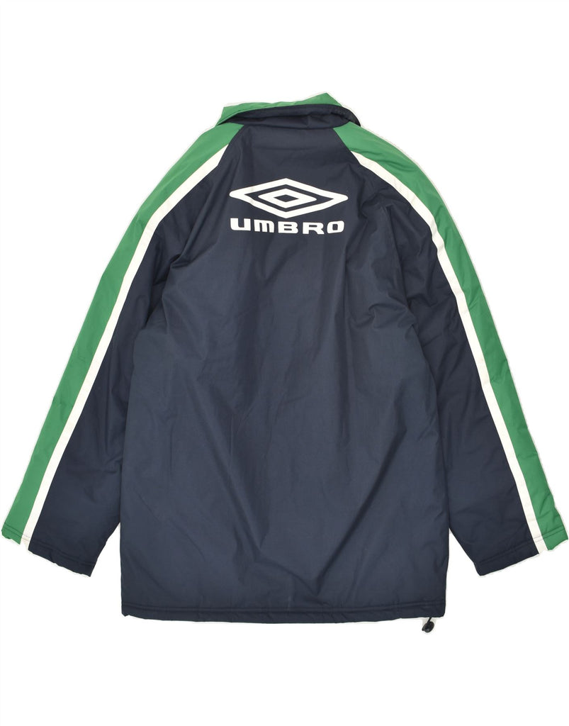 UMBRO Mens Graphic Padded Jacket UK 38 Medium Navy Blue Colourblock Sports | Vintage Umbro | Thrift | Second-Hand Umbro | Used Clothing | Messina Hembry 