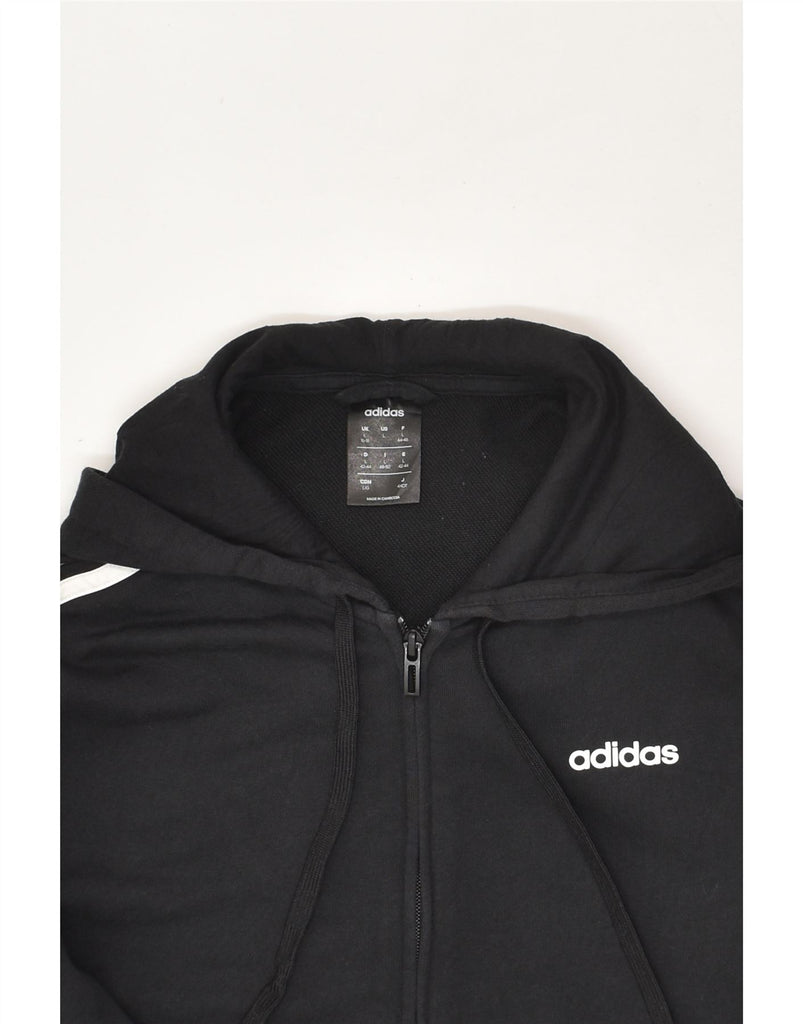 ADIDAS Womens Zip Hoodie Sweater UK 16/18 Large Black Cotton | Vintage Adidas | Thrift | Second-Hand Adidas | Used Clothing | Messina Hembry 