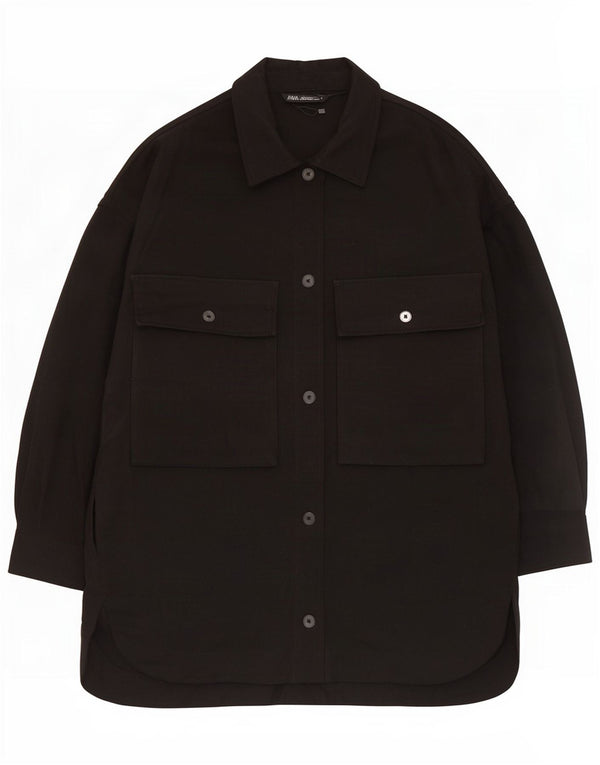 Zara Womens Oversized Overcoat UK 16 Large Black Polyester