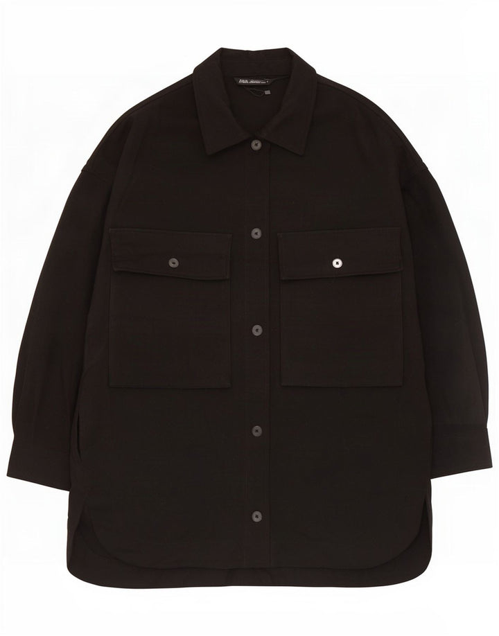 Zara Womens Oversized Overcoat UK 16 Large Black Polyester