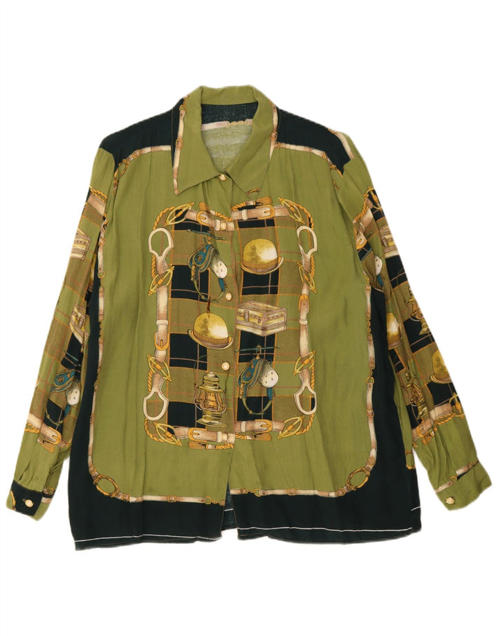 Vintage Womens Abstract Pattern Shirt UK 18 XL Green