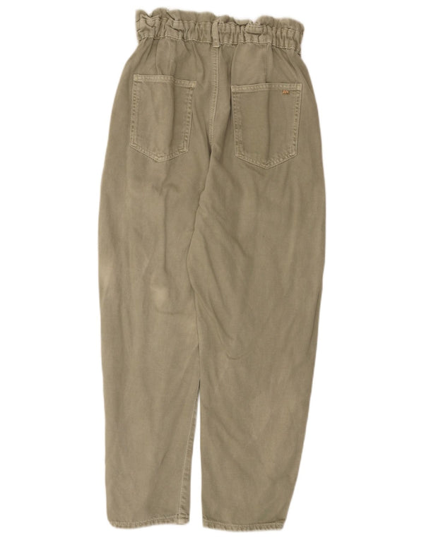 Zara Womens High Waist Tapered Cropped Trousers EU 36 XS W26 L26 Khaki