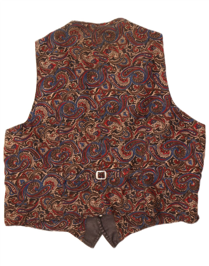 Vintage Mens Leather Waistcoat Large Black Paisley Leather