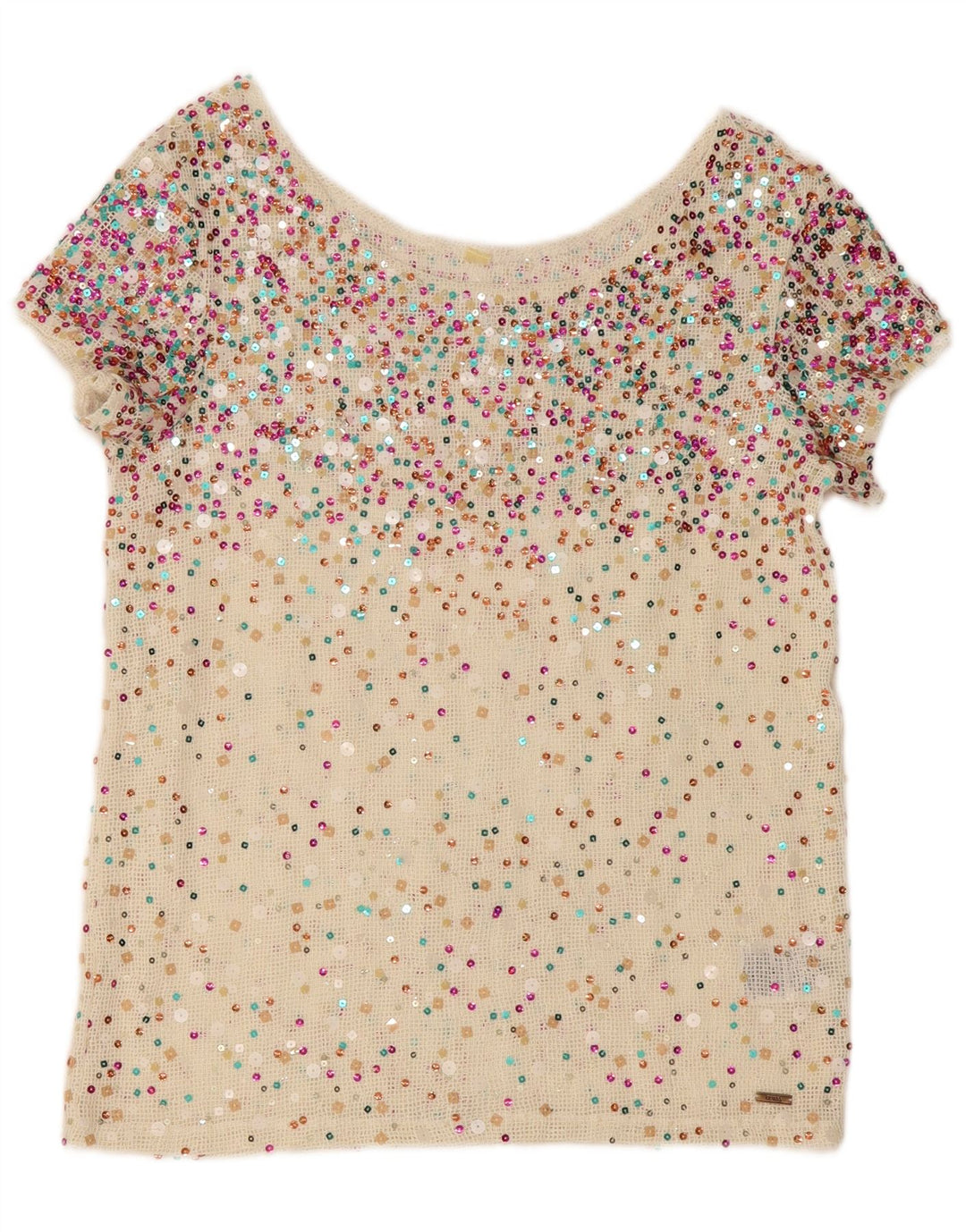 GUESS Womens Sequin Crochet Blouse Top UK 10 Small Off White Polyester