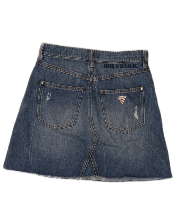 Guess Womens Distressed Denim Skirt W27 Small Blue Cotton