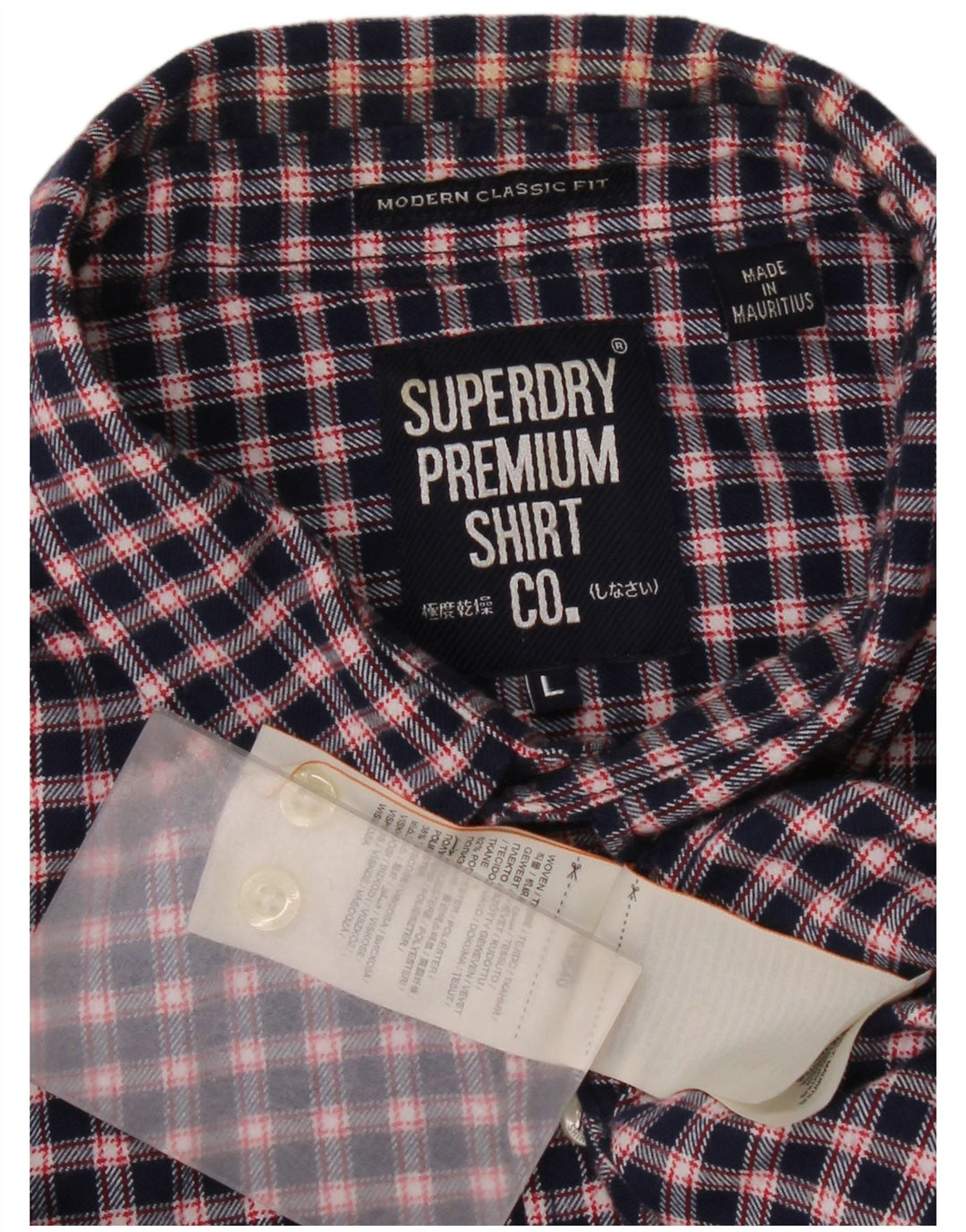 Superdry Mens Classic Fit Flannel Shirt Large Navy Blue Check Polyester