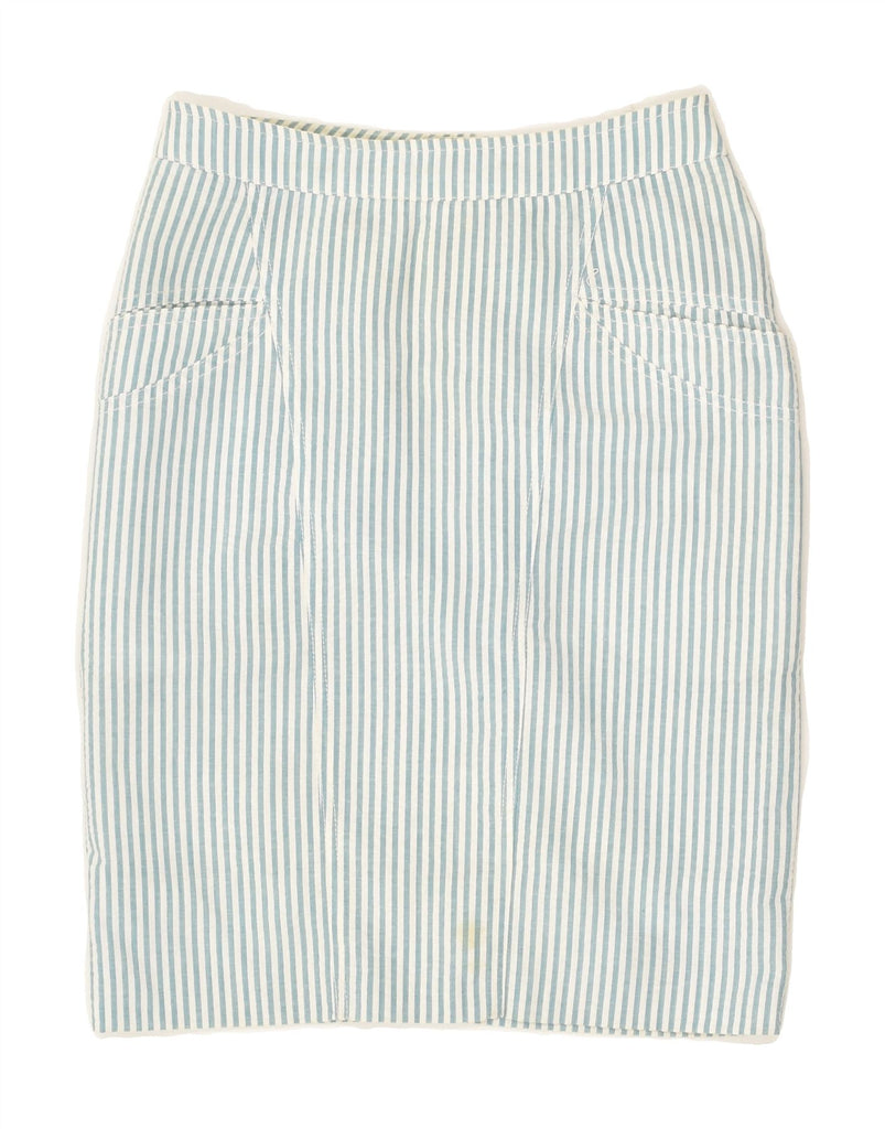 VINTAGE Womens Pencil Skirt IT 44 Medium W28 Blue Striped Cotton | Vintage Vintage | Thrift | Second-Hand Vintage | Used Clothing | Messina Hembry 