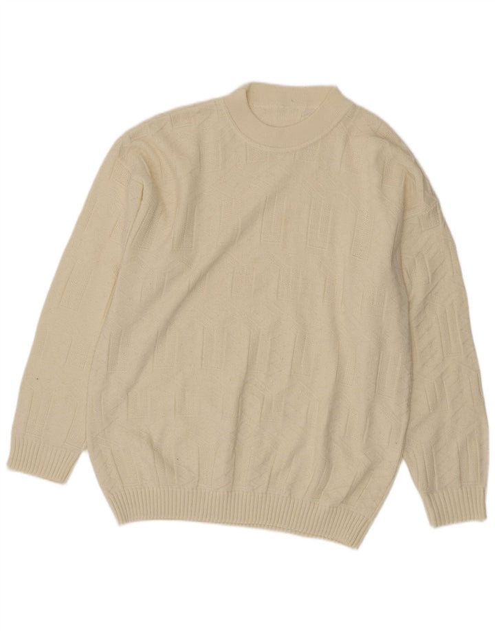 Vintage Mens Crew Neck Jumper Sweater Large White