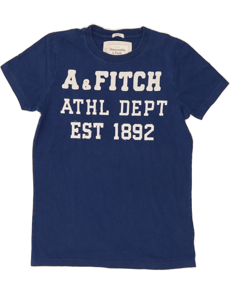 ABERCROMBIE & FITCH Mens Muscle Graphic T-Shirt Top Small Blue Cotton Vintage Abercrombie & Fitch and Second-Hand Abercrombie & Fitch from Messina Hembry 