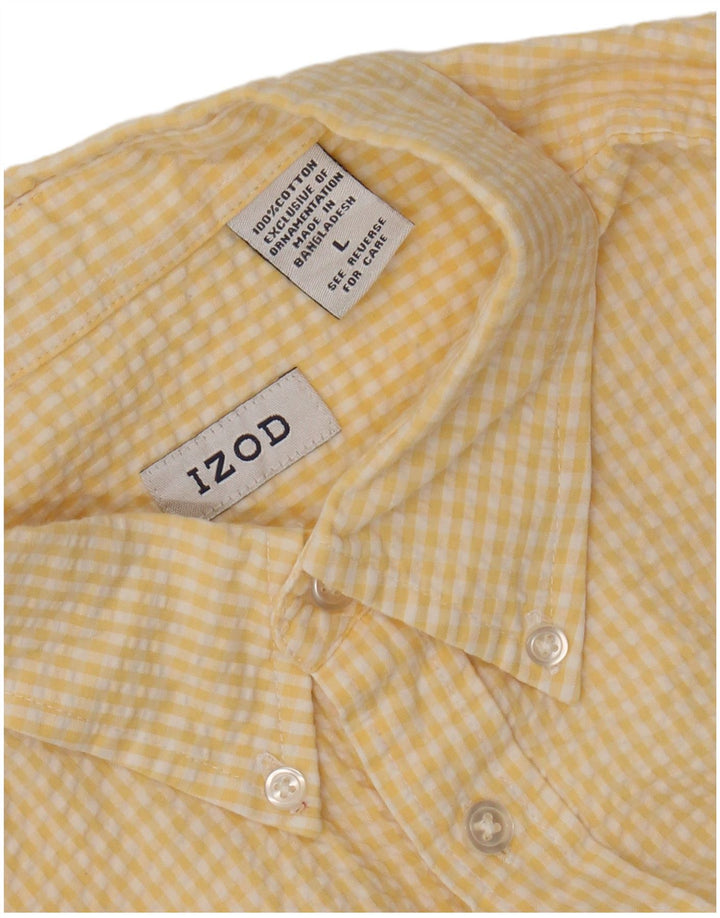 IZOD Mens Short Sleeve Shirt Large Yellow Gingham Cotton