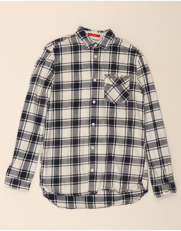 TOMMY HILFIGER Mens Regular Fit Flannel Shirt Small Navy Blue Check Cotton