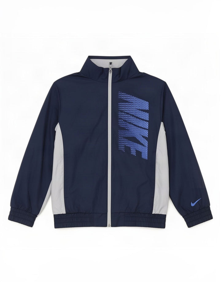 Nike Boys Tracksuit Top Jacket 10-11 Years Medium Navy Blue Colourblock