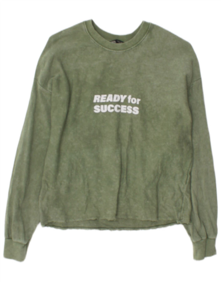 Zara Womens Graphic Sweatshirt Jumper UK 14 Medium Green Cotton
