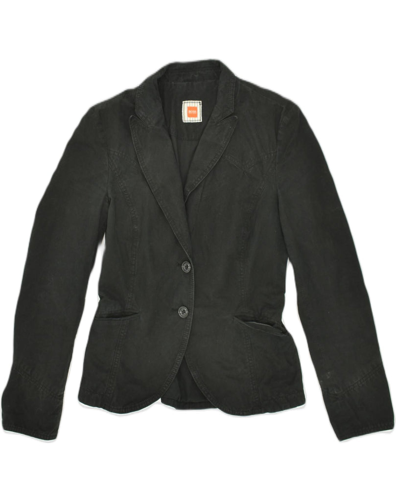 HUGO BOSS Womens 2 Button Blazer Jacket UK 8 Small  Black Cotton | Vintage Hugo Boss | Thrift | Second-Hand Hugo Boss | Used Clothing | Messina Hembry 