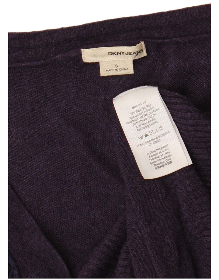 Dkny Womens Ruffle Front Cardigan Sweater UK 8 Small Purple Rayon