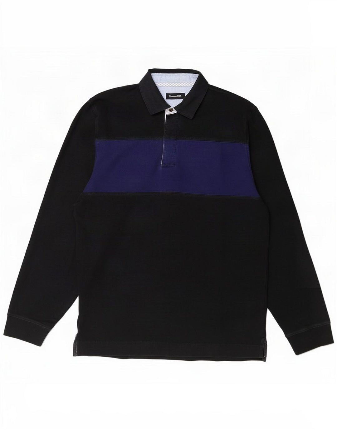 Massimo Dutti Mens Long Sleeve Polo Shirt Medium Navy Blue Colourblock