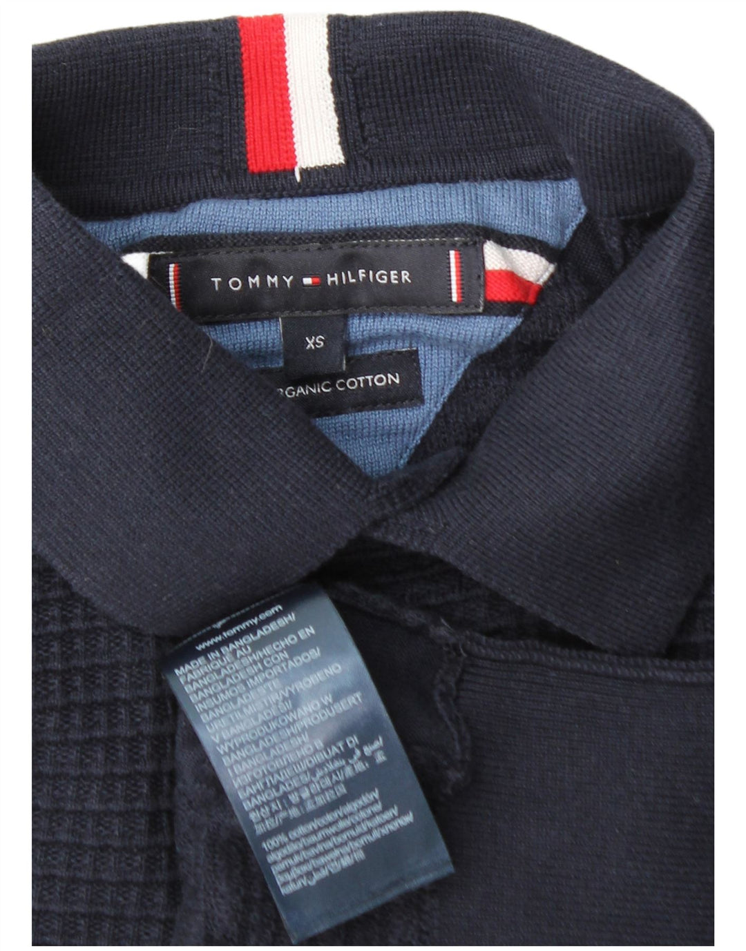 TOMMY HILFIGER Mens Short Sleeve Polo Neck Jumper Sweater XS Navy Blue
