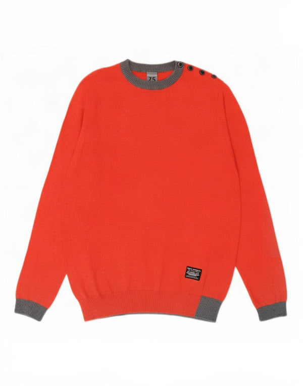 Jack & Jones Mens Boat Neck Jumper Sweater Small Orange Colourblock Cotton