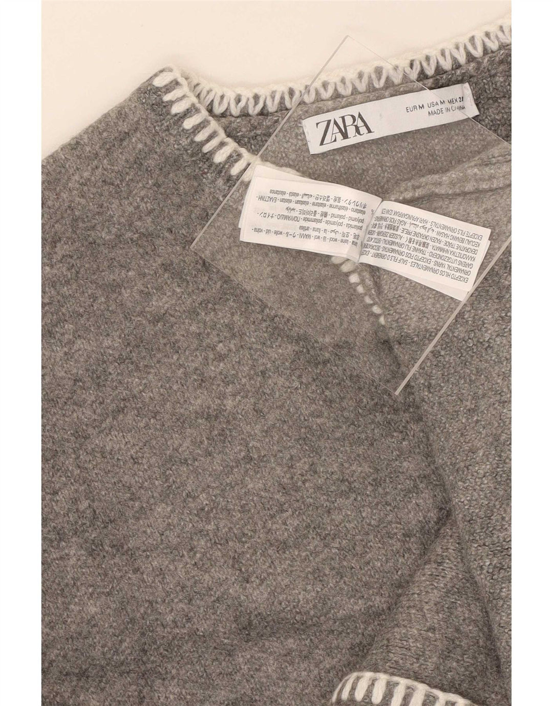Zara Womens Crop Oversized V-Neck Jumper Sweater UK 12 Medium Grey Wool