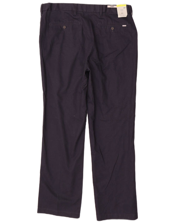 Marks & Spencer Mens Straight Chino Trousers W38 L31 Navy Blue Cotton
