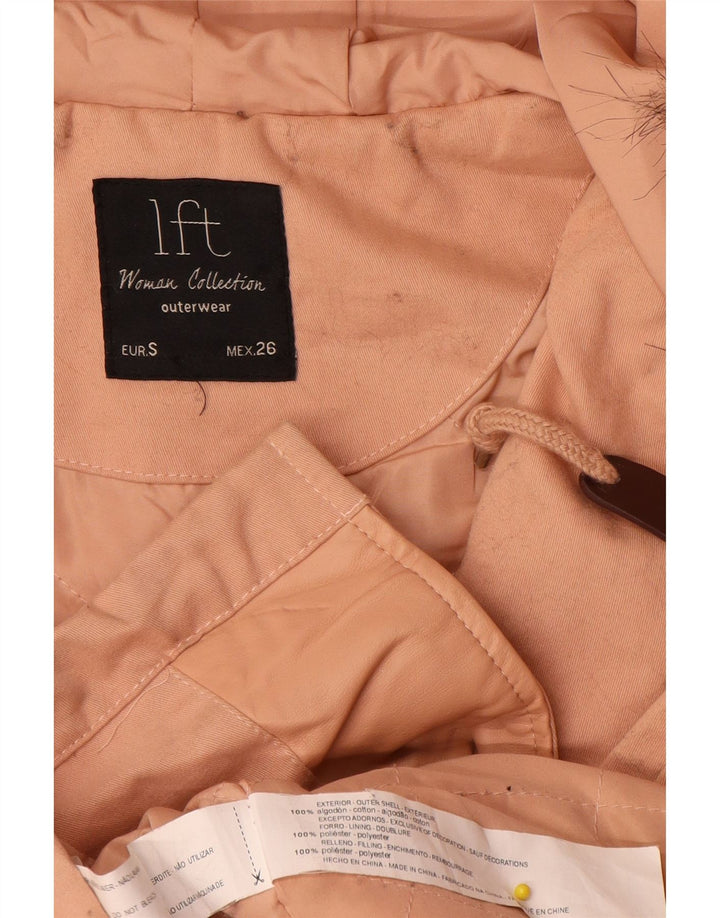 Lefties Womens Hooded Oversized Parka Jacket UK 10 Small Pink Cotton