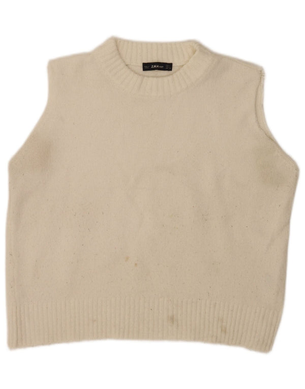 Zara Womens Crop Vest Tank Top UK 16 Large Off White