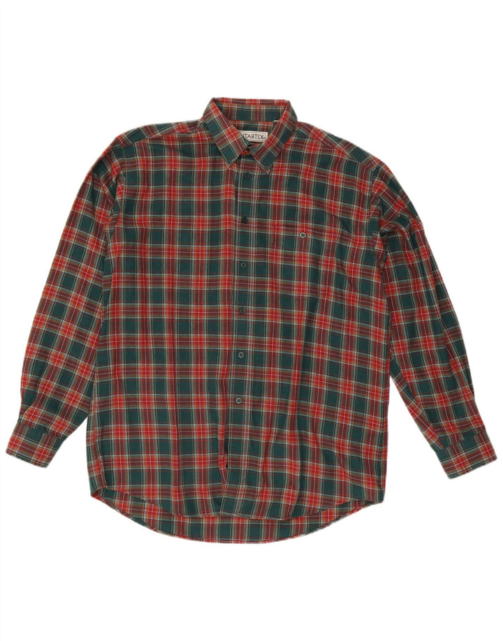 Antartex Mens Flannel Shirt Size 16 1/2 Large Green Check Polyester