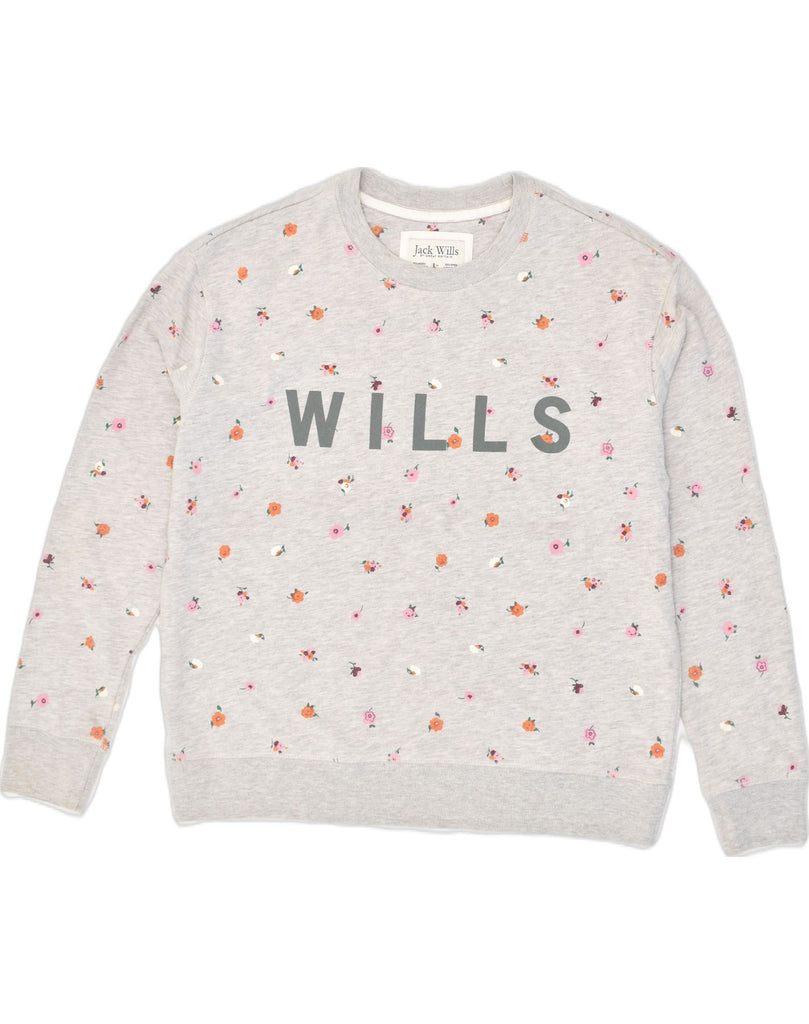 JACK WILLS Womens Graphic Sweatshirt Jumper UK 14 Large  Grey Cotton | Vintage Jack Wills | Thrift | Second-Hand Jack Wills | Used Clothing | Messina Hembry 