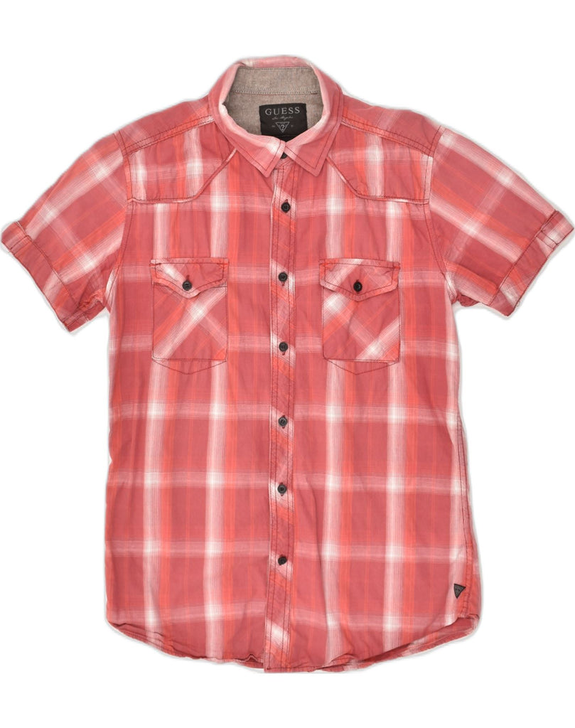 GUESS Mens Short Sleeve Shirt Large Red Check Cotton | Vintage Guess | Thrift | Second-Hand Guess | Used Clothing | Messina Hembry 