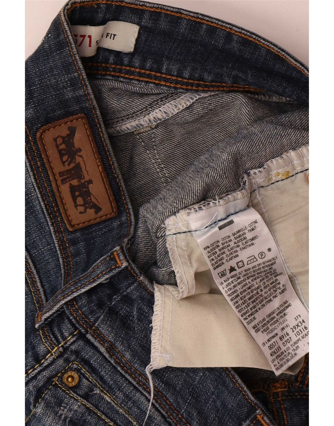 Levi's Womens 571 Slim Jeans W29 L34 Blue Cotton