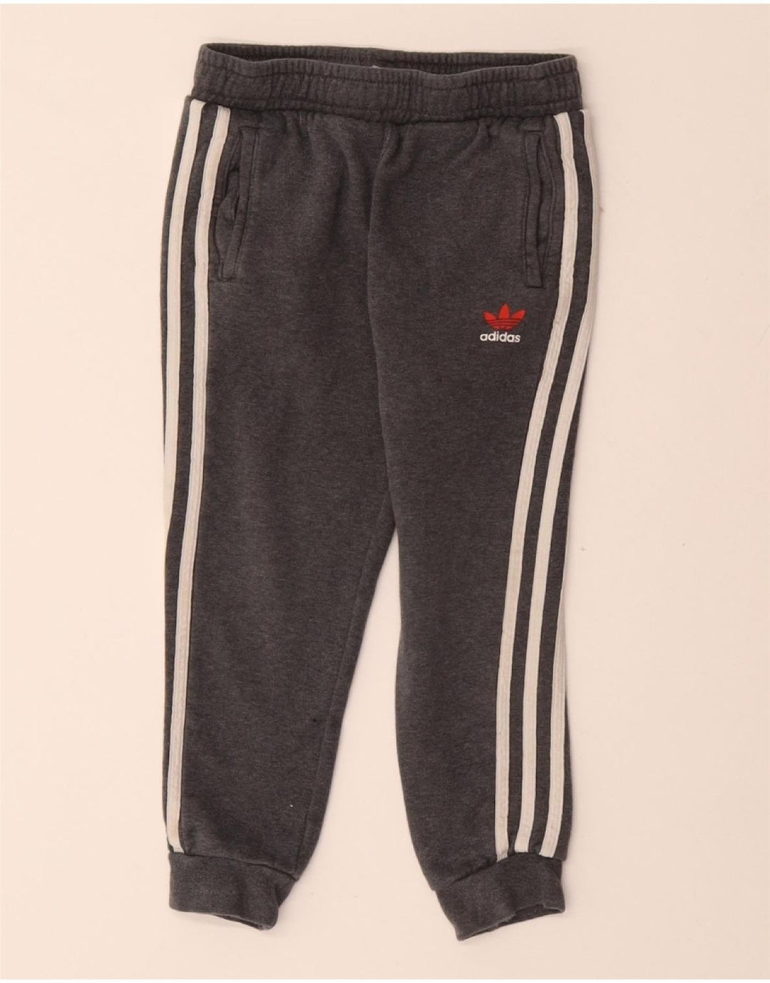 ADIDAS Boys Tracksuit Trousers Joggers 5-6 Years Medium Grey Cotton