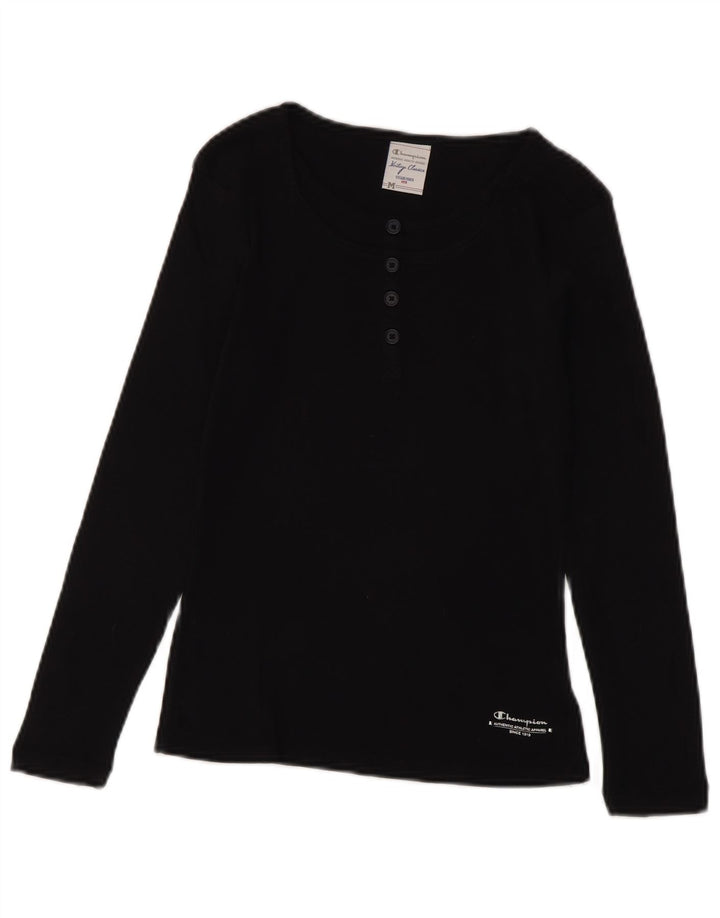 Champion Womens Heritage Classics Top Long Sleeve UK 12 Medium Black Cotton
