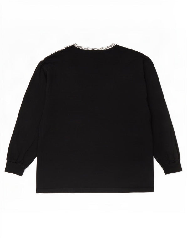 Adidas Womens Top Long Sleeve UK 12/14 Medium Black Animal Print Cotton