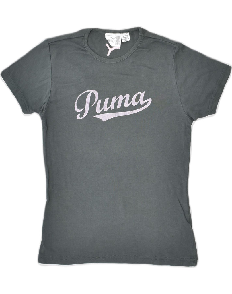 PUMA Womens Graphic T-Shirt Top UK 10 Small Grey Cotton | Vintage | Thrift | Second-Hand | Used Clothing | Messina Hembry 