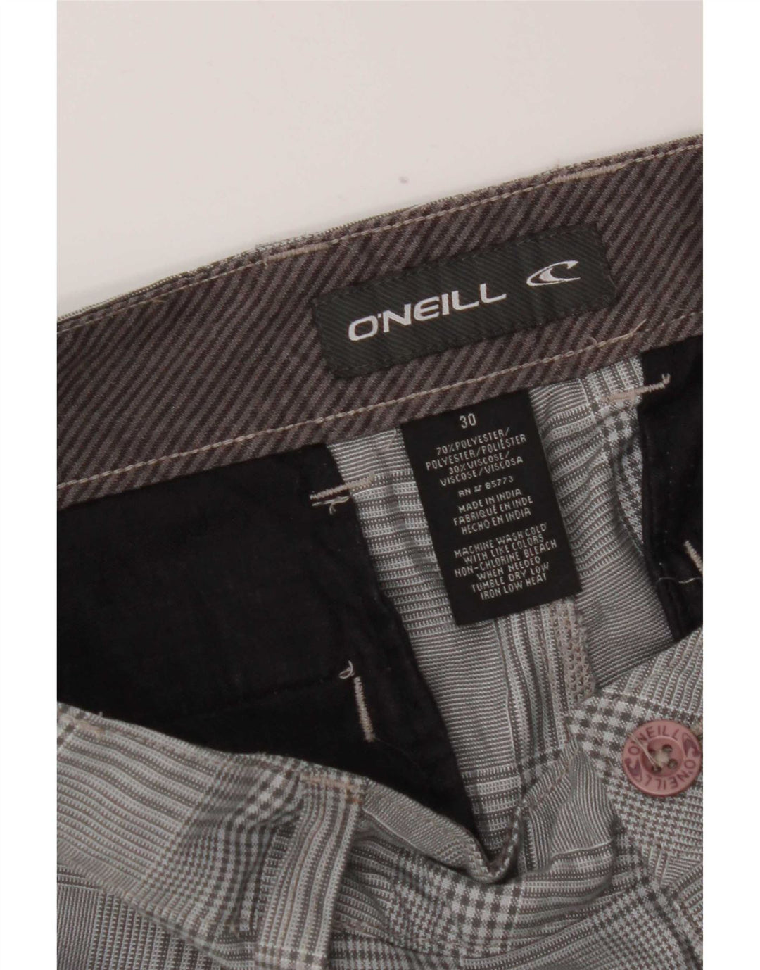O'Neill Womens Chino Shorts W30 Medium Grey Check Polyester