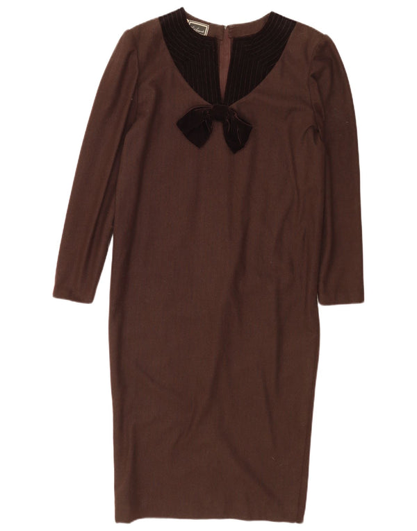 Luisa Spagnoli Womens Long Sleeve Shift Dress IT 42 Medium Brown Wool