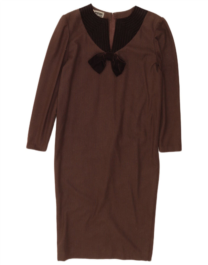 Luisa Spagnoli Womens Long Sleeve Shift Dress IT 42 Medium Brown Wool