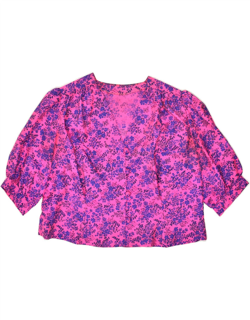 VINTAGE Womens Crop Shirt Blouse UK 16 Large Pink Floral | Vintage Vintage | Thrift | Second-Hand Vintage | Used Clothing | Messina Hembry 