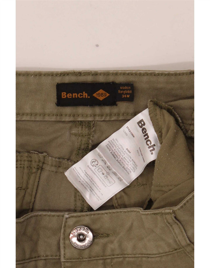 Bench Mens Slim Cargo Trousers W34 L30 Khaki Cotton