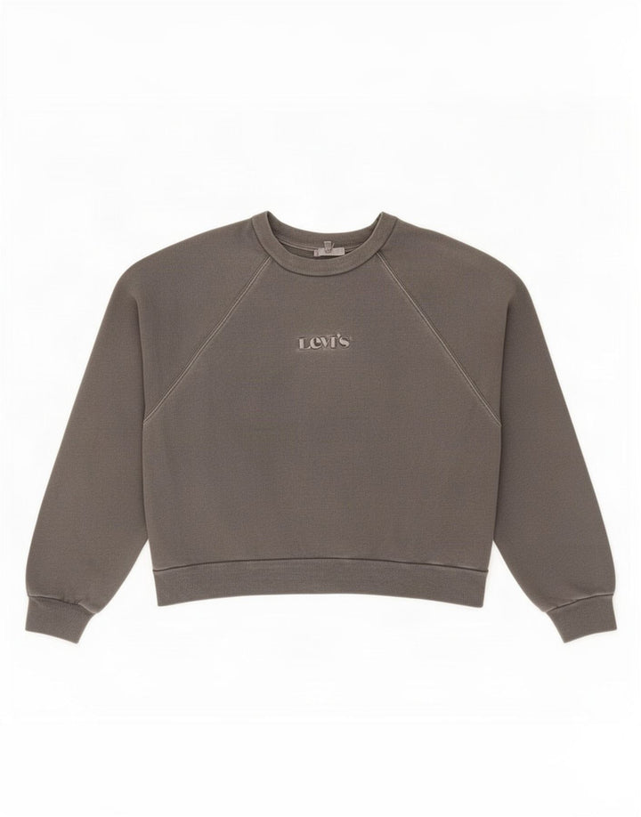 Levi's Womens Crop Graphic Oversized Sweatshirt Jumper UK 14 Medium Grey